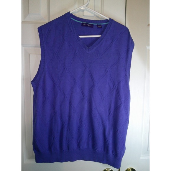 Alan Flusser Sweater Vest Argyle‎ V-Neck Sleeveless Knit Top Purple XL - Picture 1 of 3